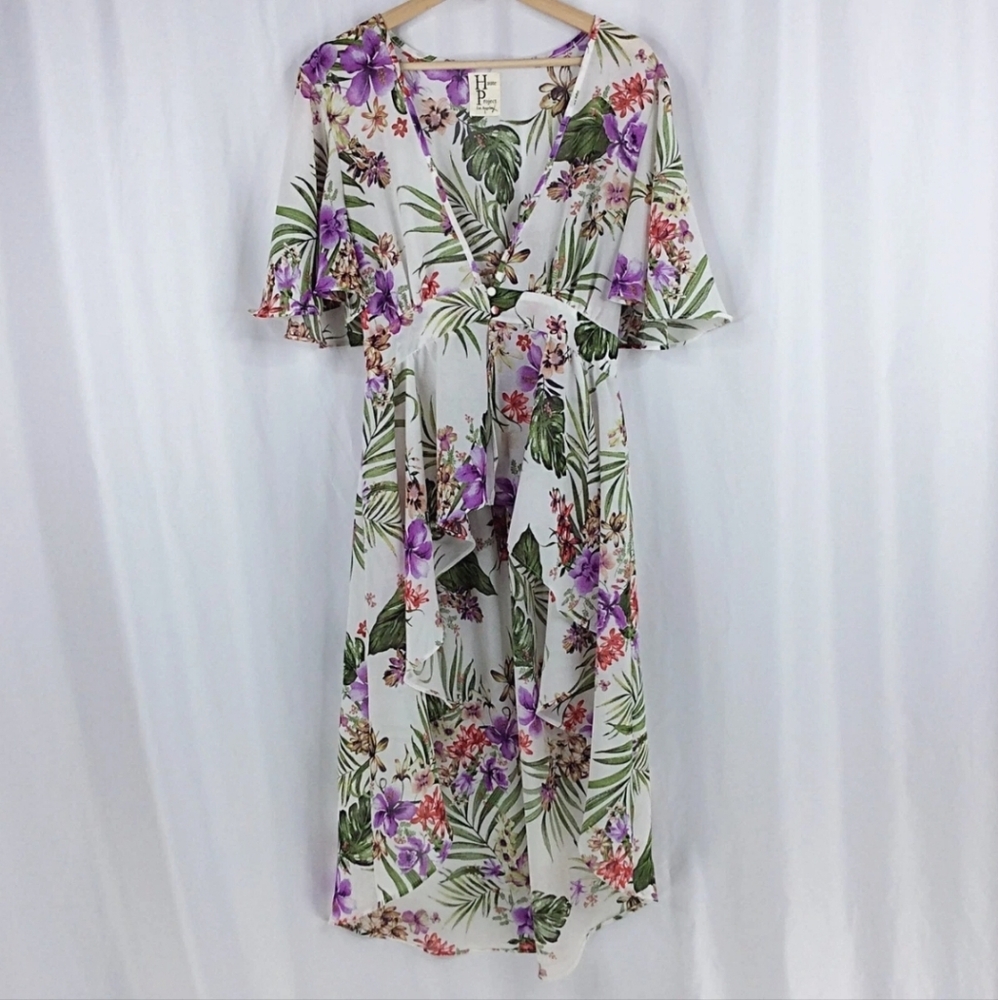 Haute Project Los Angeles Tropical Floral Long Duster Cardigan Dress Women